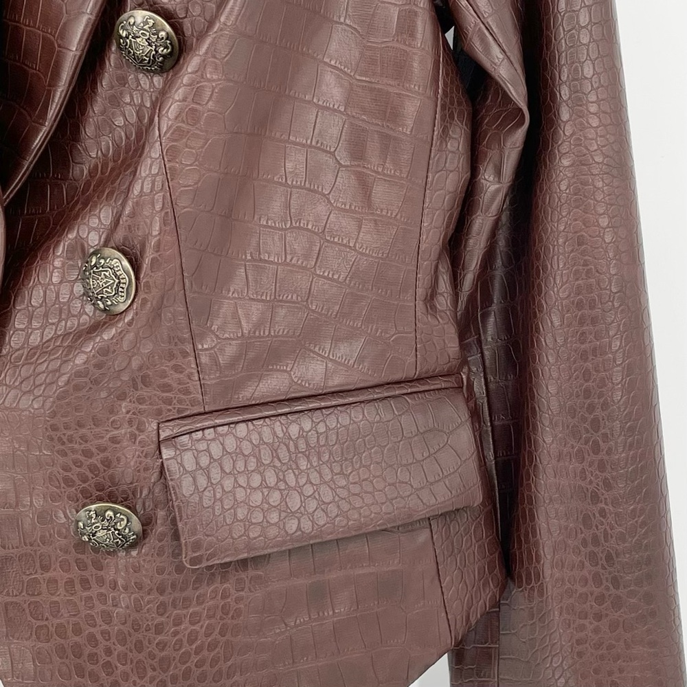 Veronica Beard Cooke Dickey Blazer in Brown Faux Crocodile Vegan Leather Size 2 - Picture 11 of 16